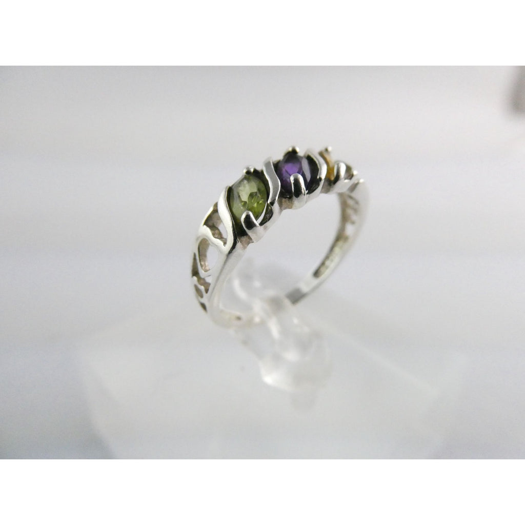 Avon Sterling Silver Amethyst Citrine Peridot Open Hearts Setting Ring Sz 7.25