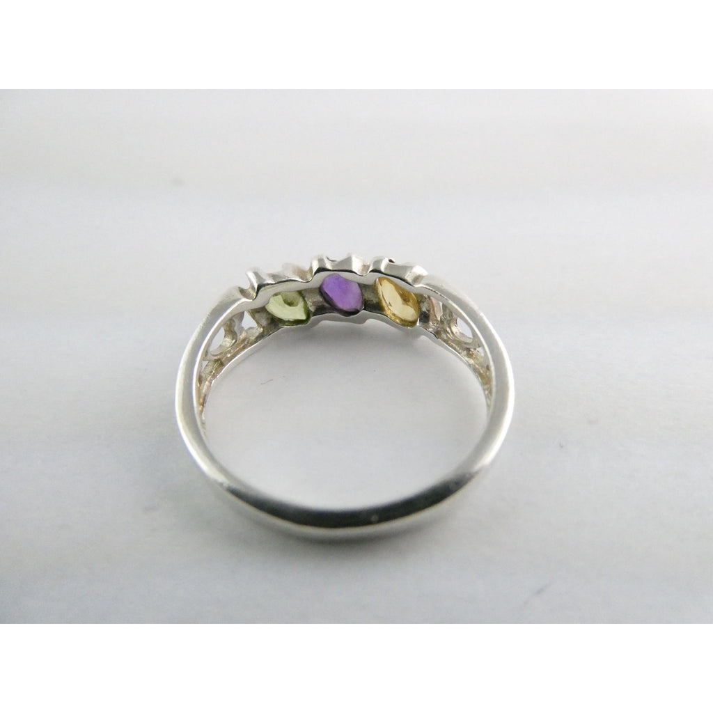 Avon Sterling Silver Amethyst Citrine Peridot Open Hearts Setting Ring Sz 7.25