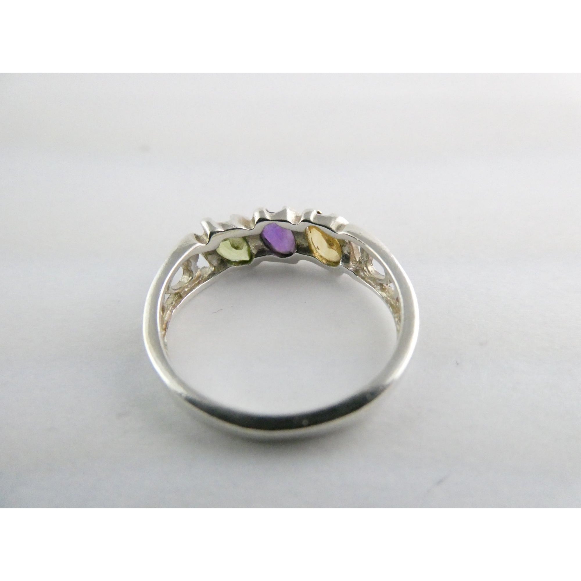 Avon Sterling Silver Amethyst Citrine Peridot Open Hearts Setting Ring Sz 7.25