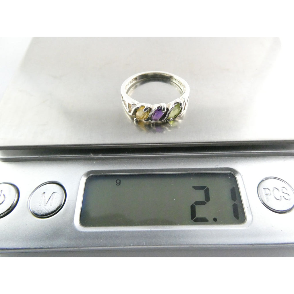 Avon Sterling Silver Amethyst Citrine Peridot Open Hearts Setting Ring Sz 7.25