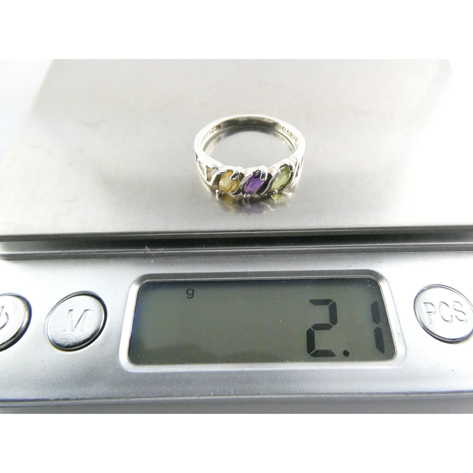 Avon Sterling Silver Amethyst Citrine Peridot Open Hearts Setting Ring Sz 7.25