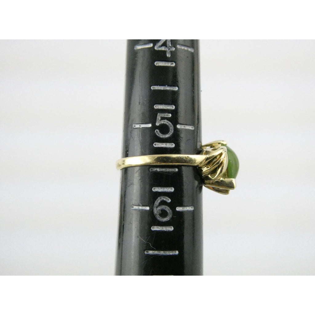 Vintage Designer 14k Yellow Gold Nephrite Jade Two Diamond Ring Size 5.5 3.1g