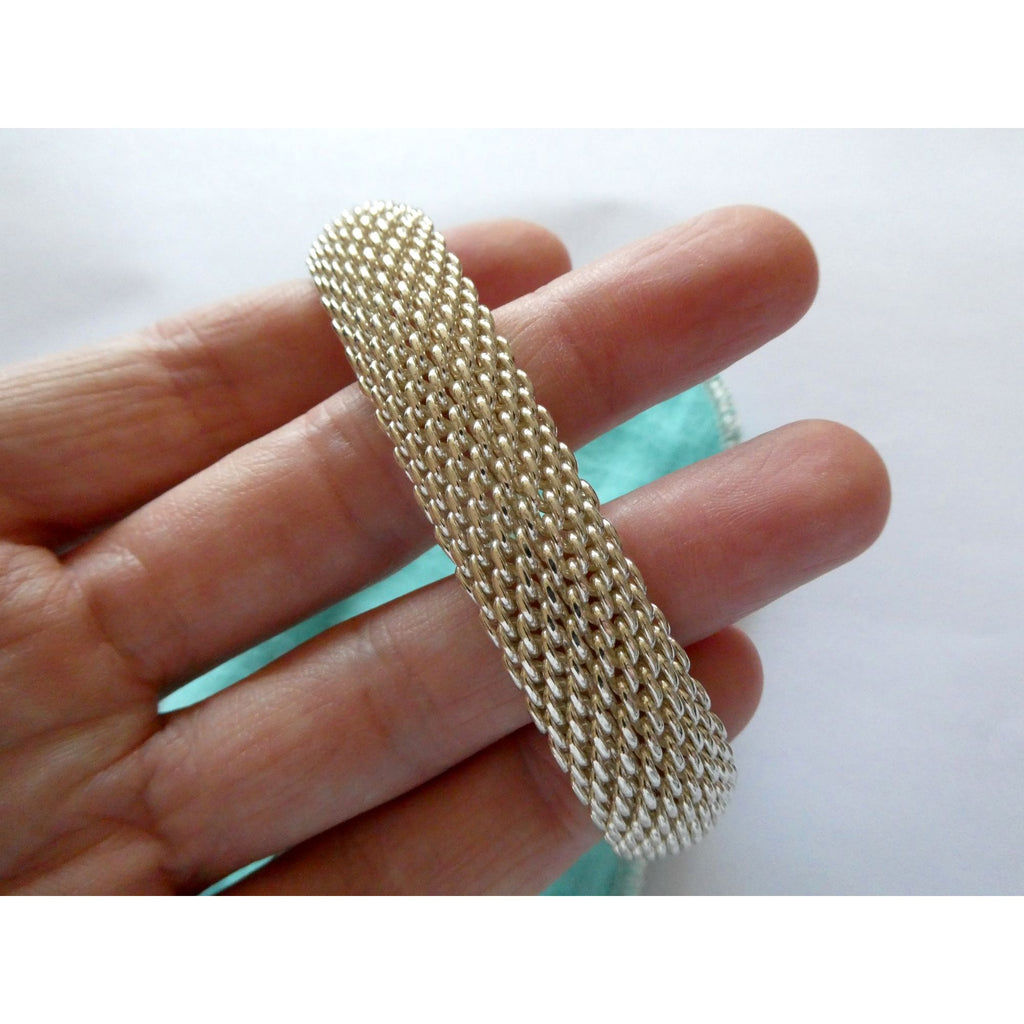 Tiffany & Co Somerset Sterling Silver Mesh Bracelet 925 7.75 Inches 54g Weight
