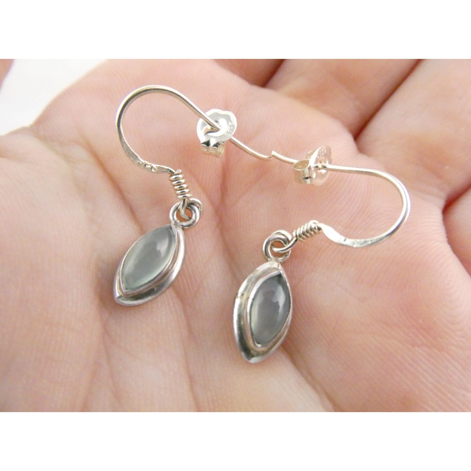 Sterling Silver Pale Blue Chalcedony Hook Earrings 2.1g 1 Inch Length