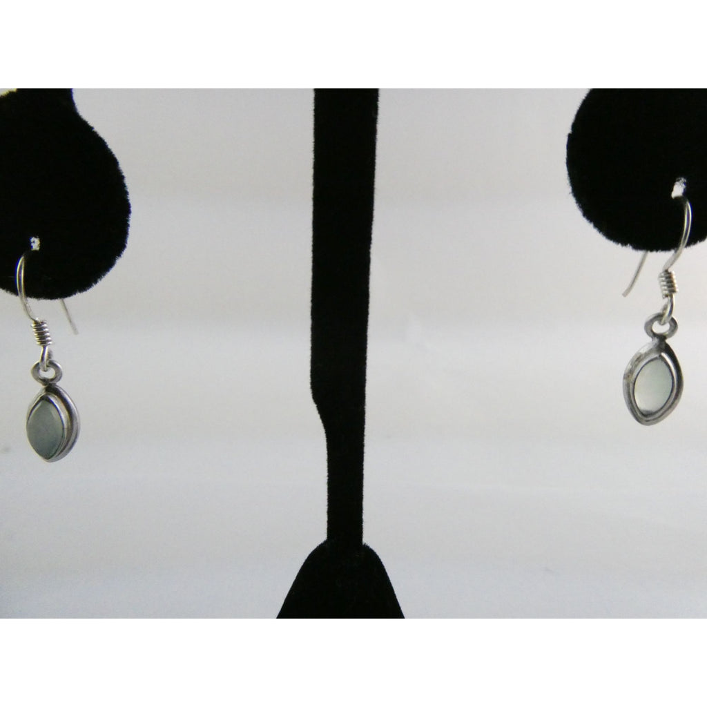 Sterling Silver Pale Blue Chalcedony Hook Earrings 2.1g 1 Inch Length