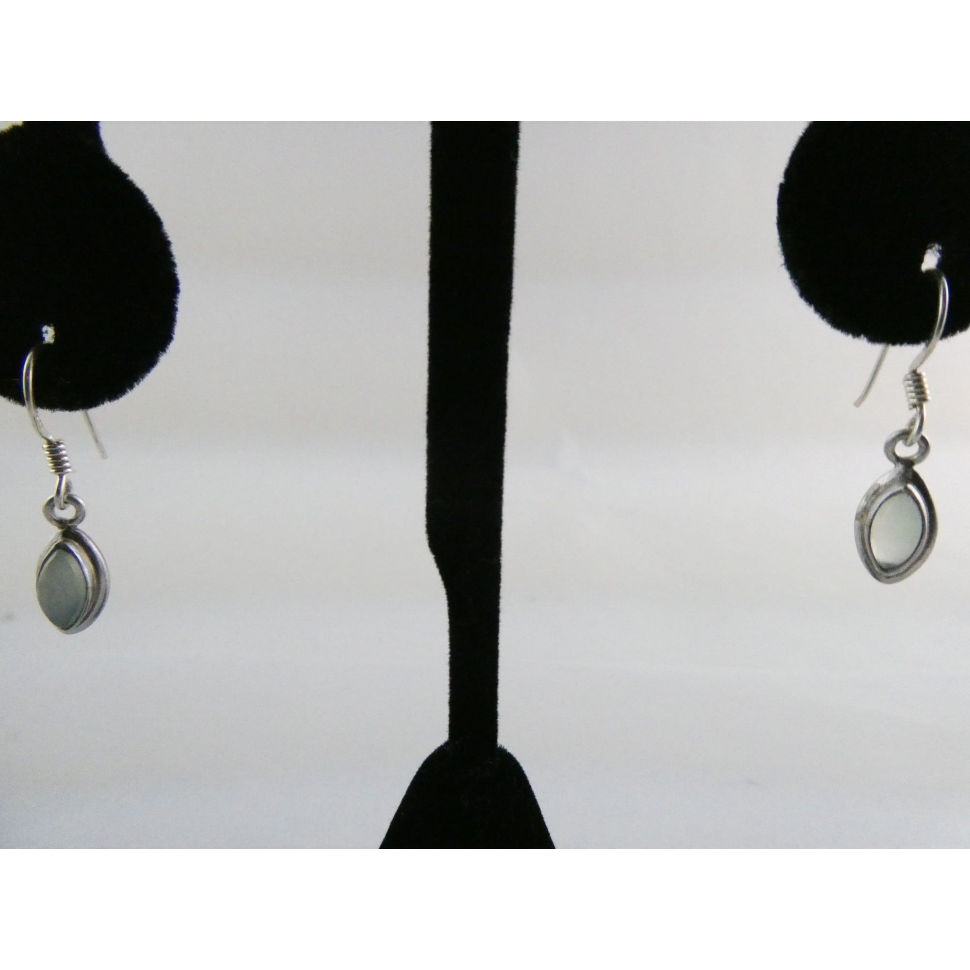 Sterling Silver Pale Blue Chalcedony Hook Earrings 2.1g 1 Inch Length