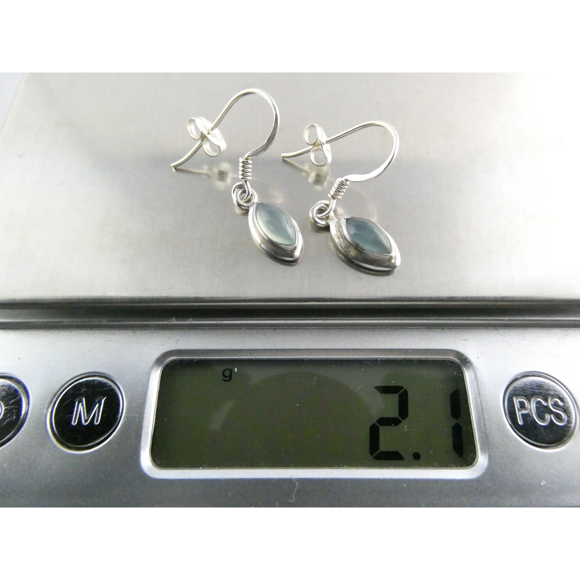 Sterling Silver Pale Blue Chalcedony Hook Earrings 2.1g 1 Inch Length