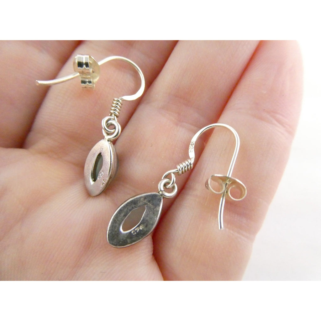 Sterling Silver Pale Blue Chalcedony Hook Earrings 2.1g 1 Inch Length