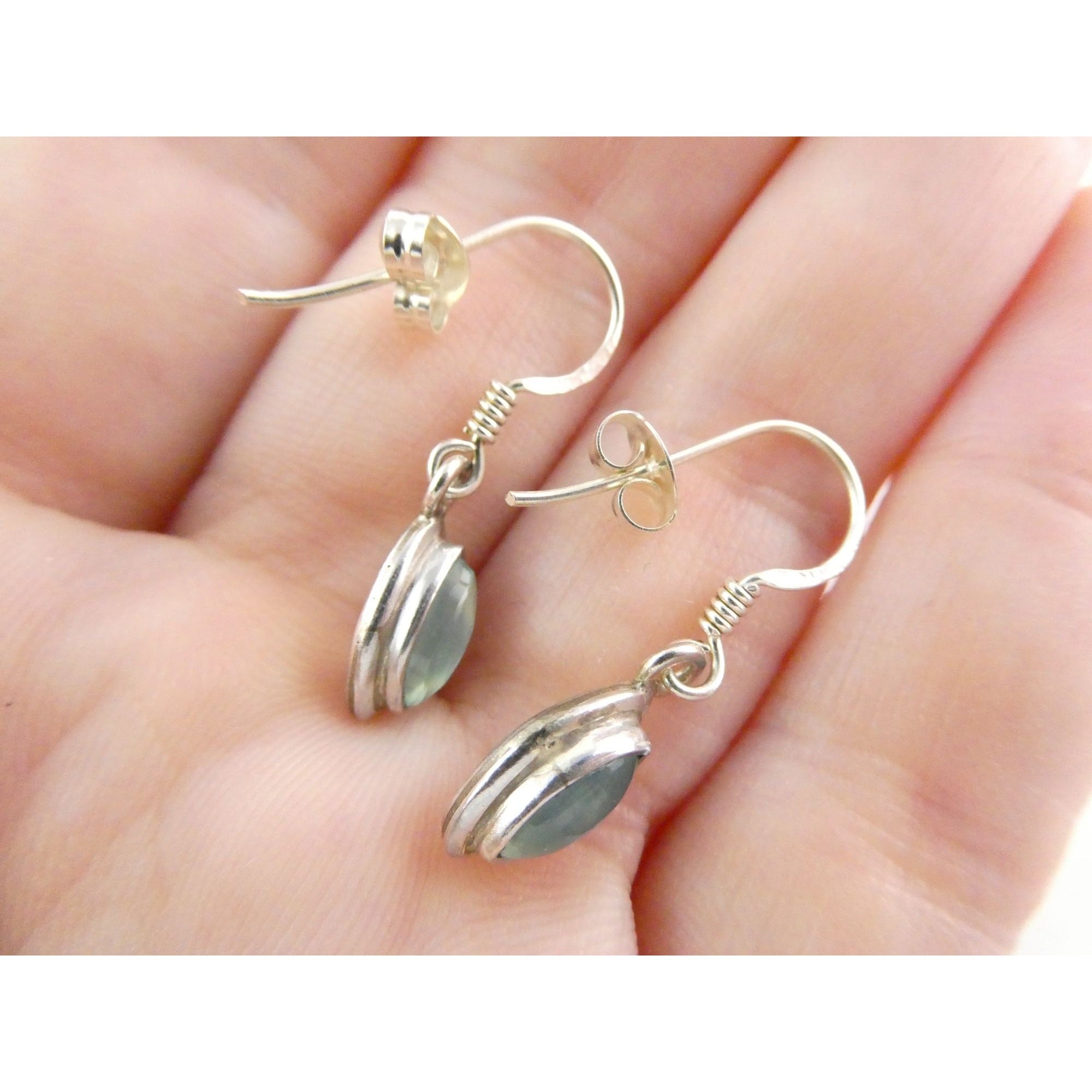 Sterling Silver Pale Blue Chalcedony Hook Earrings 2.1g 1 Inch Length