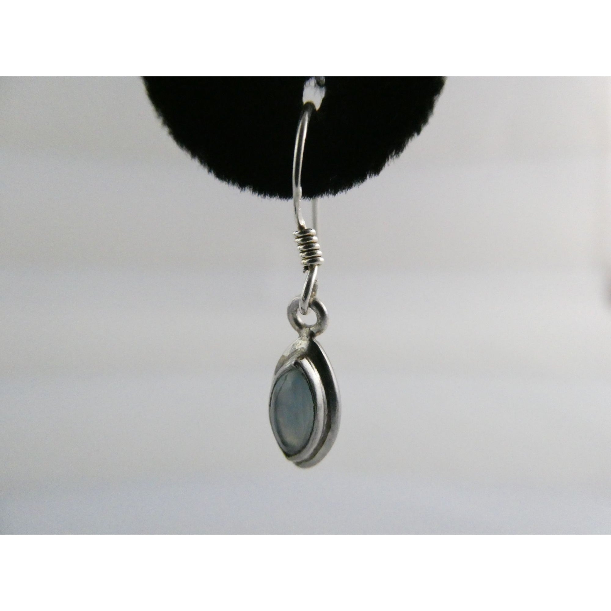 Sterling Silver Pale Blue Chalcedony Hook Earrings 2.1g 1 Inch Length