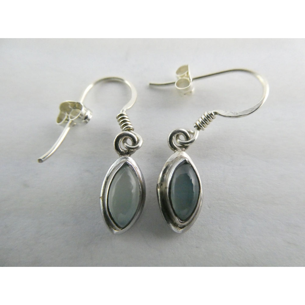 Sterling Silver Pale Blue Chalcedony Hook Earrings 2.1g 1 Inch Length