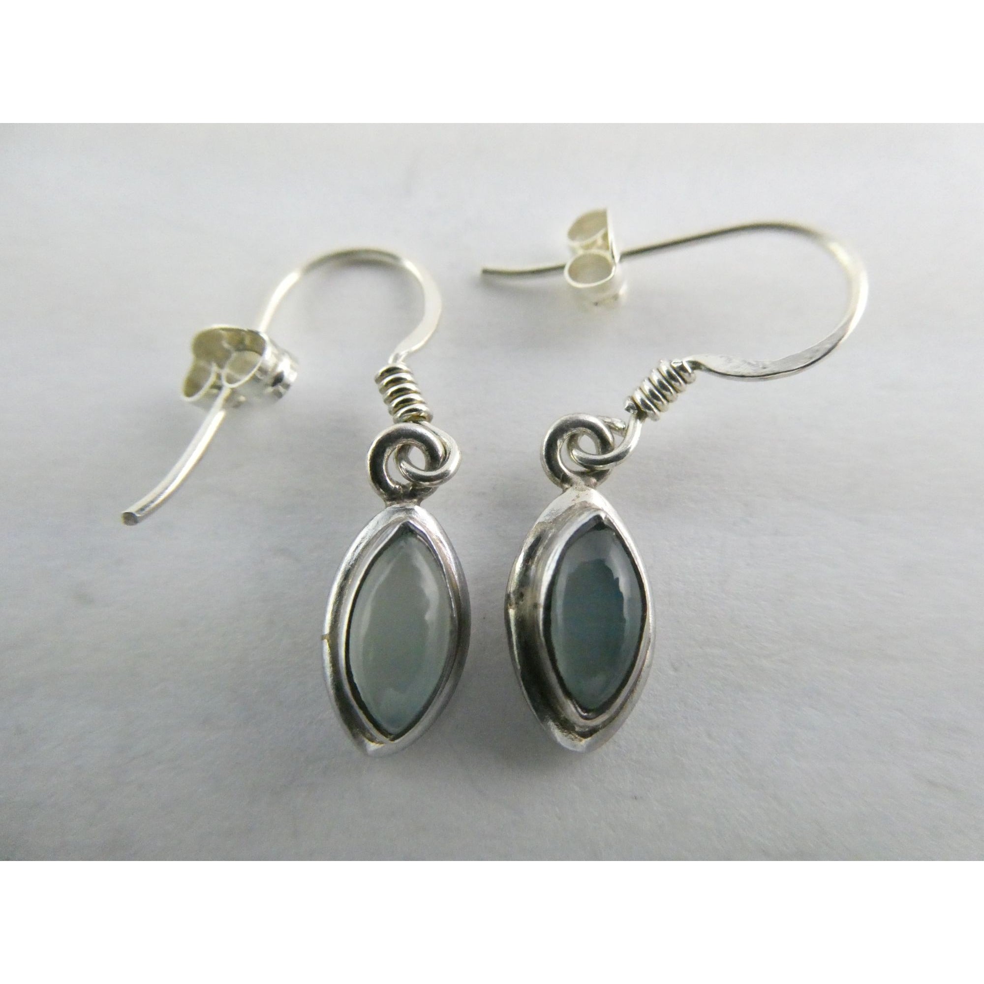 Sterling Silver Pale Blue Chalcedony Hook Earrings 2.1g 1 Inch Length