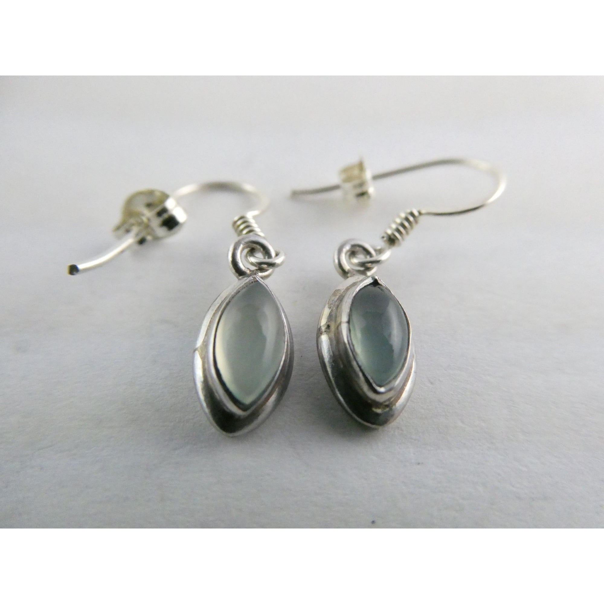 Sterling Silver Pale Blue Chalcedony Hook Earrings 2.1g 1 Inch Length