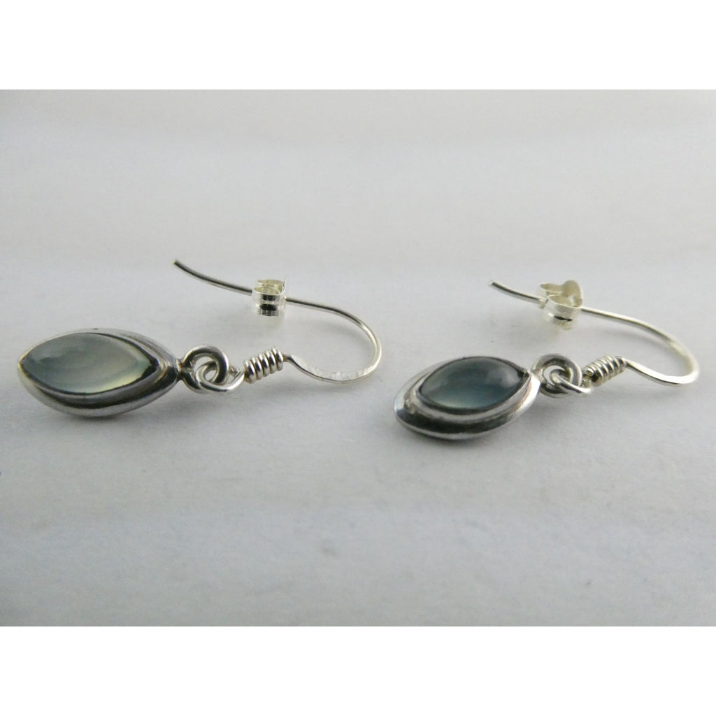 Sterling Silver Pale Blue Chalcedony Hook Earrings 2.1g 1 Inch Length