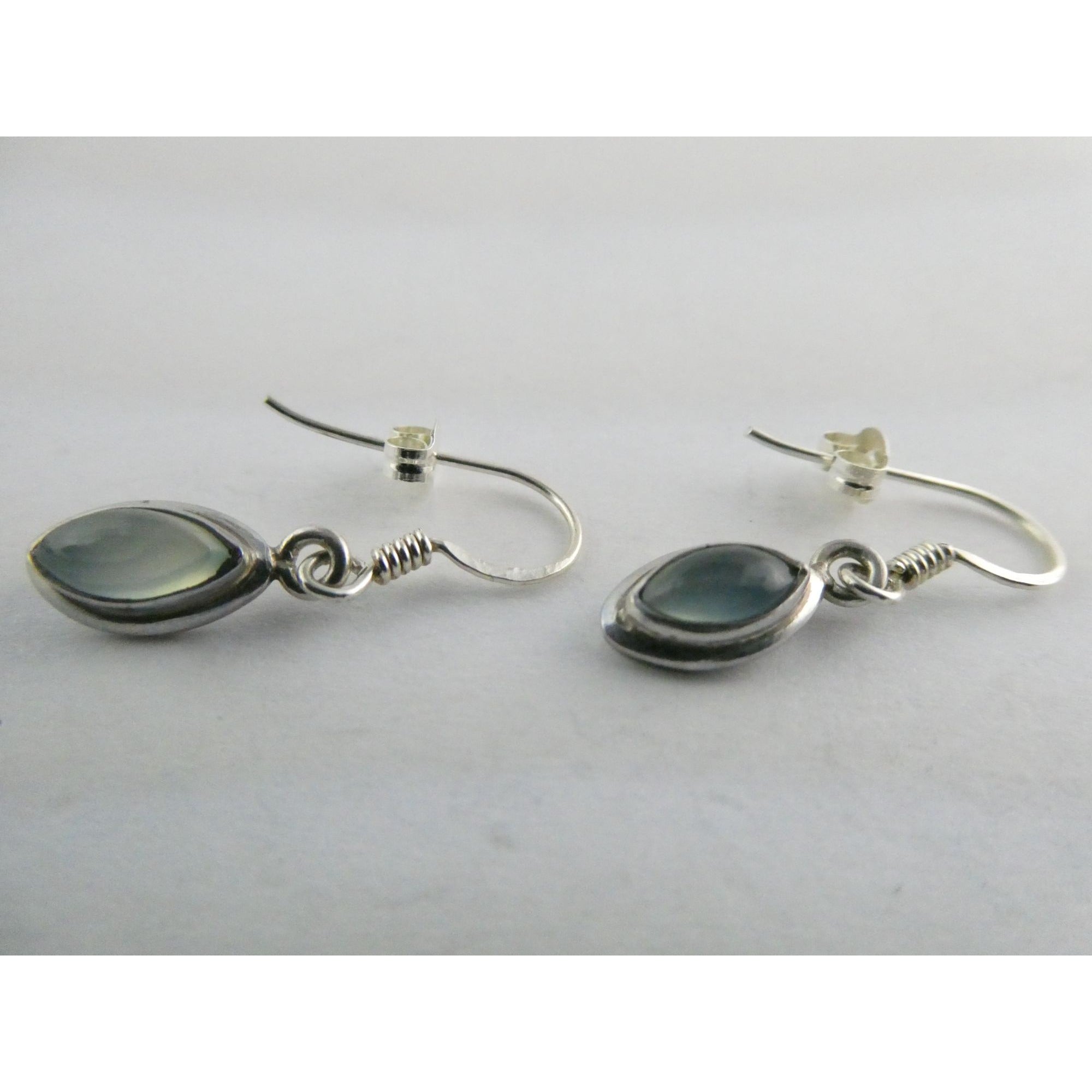 Sterling Silver Pale Blue Chalcedony Hook Earrings 2.1g 1 Inch Length