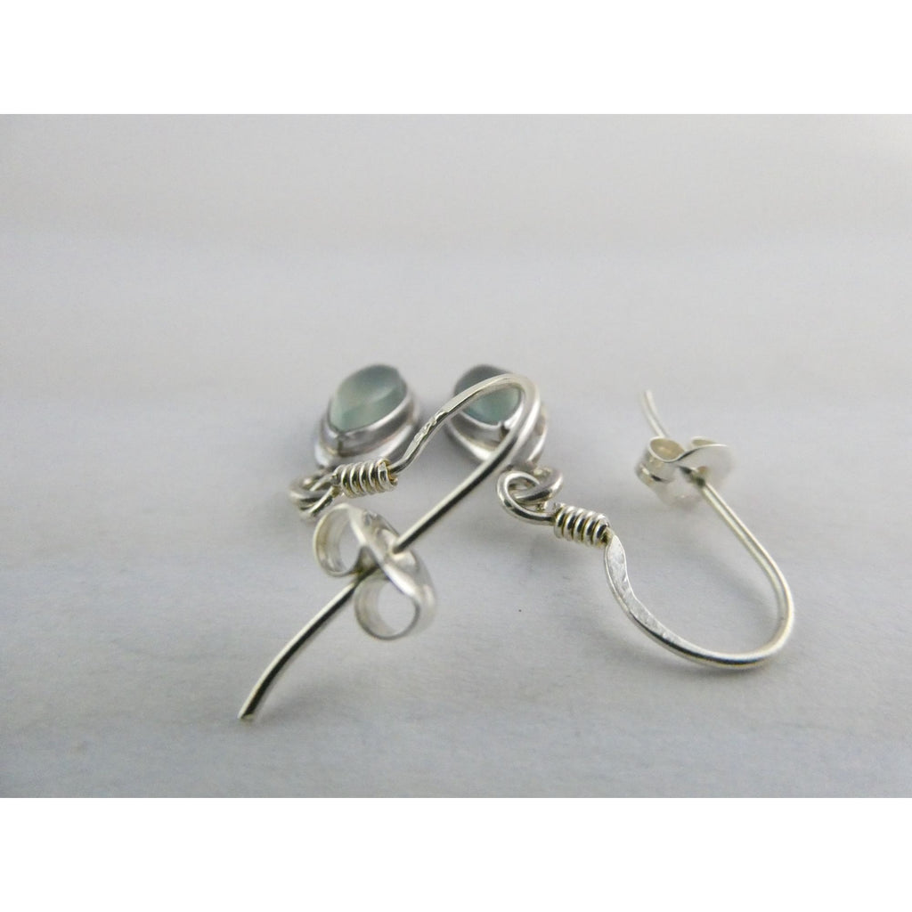 Sterling Silver Pale Blue Chalcedony Hook Earrings 2.1g 1 Inch Length