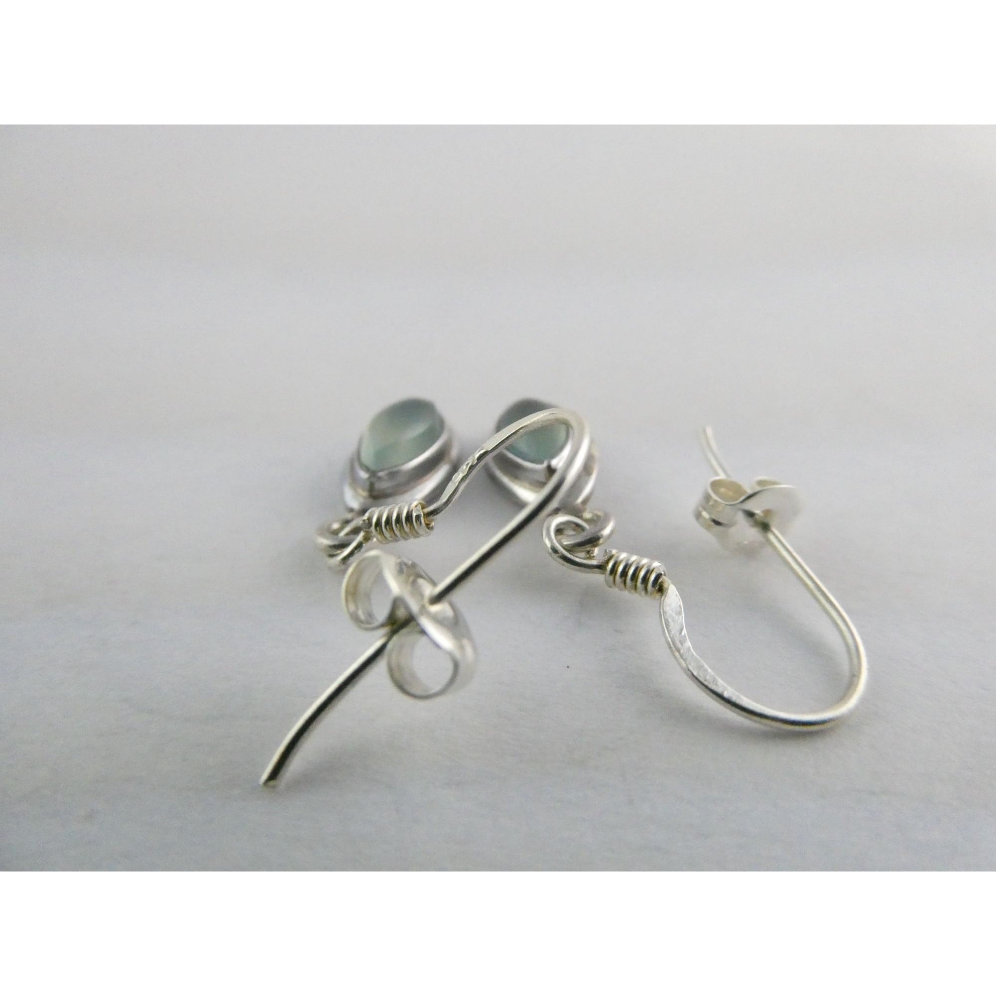 Sterling Silver Pale Blue Chalcedony Hook Earrings 2.1g 1 Inch Length