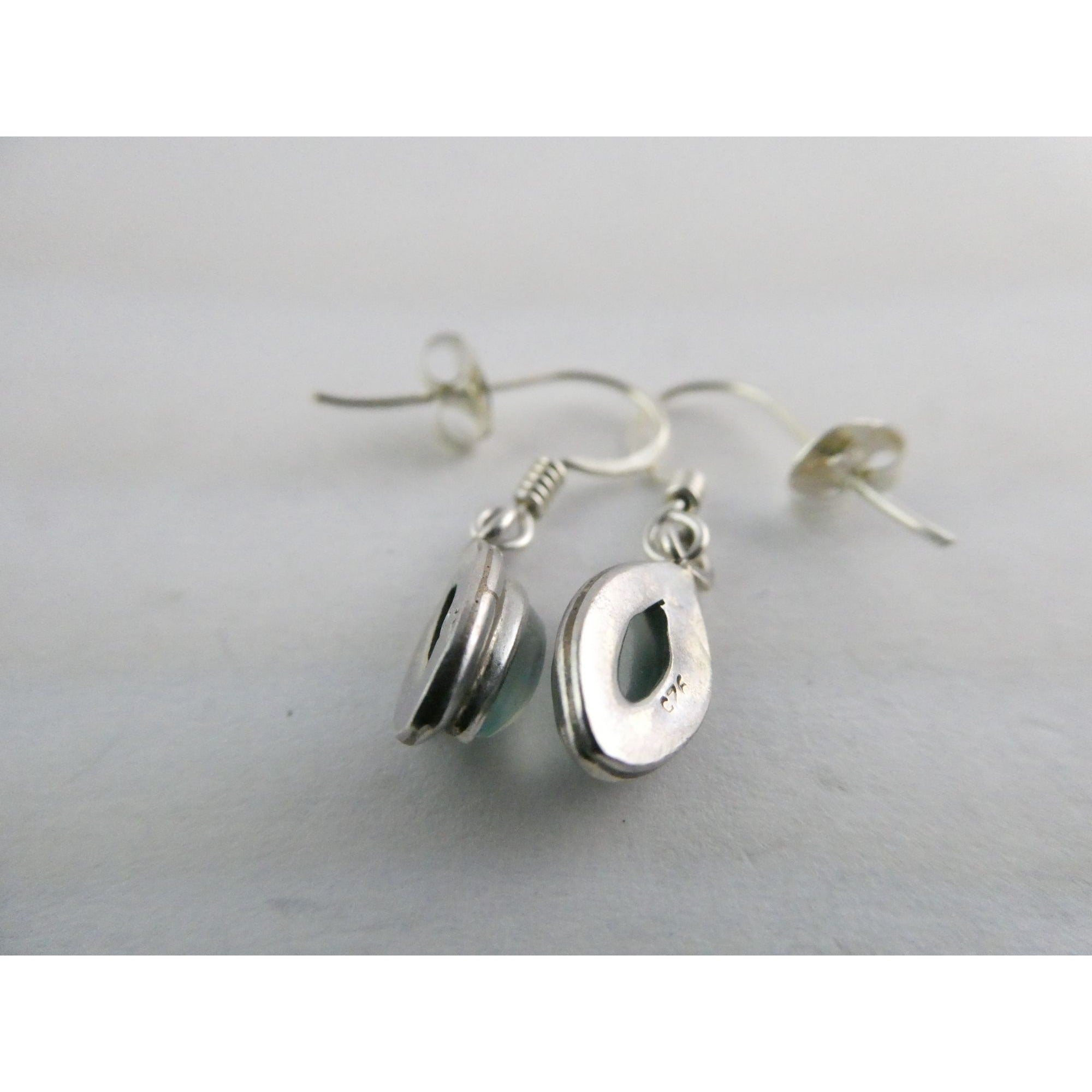 Sterling Silver Pale Blue Chalcedony Hook Earrings 2.1g 1 Inch Length