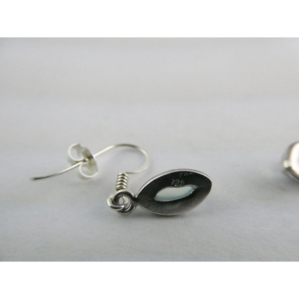 Sterling Silver Pale Blue Chalcedony Hook Earrings 2.1g 1 Inch Length