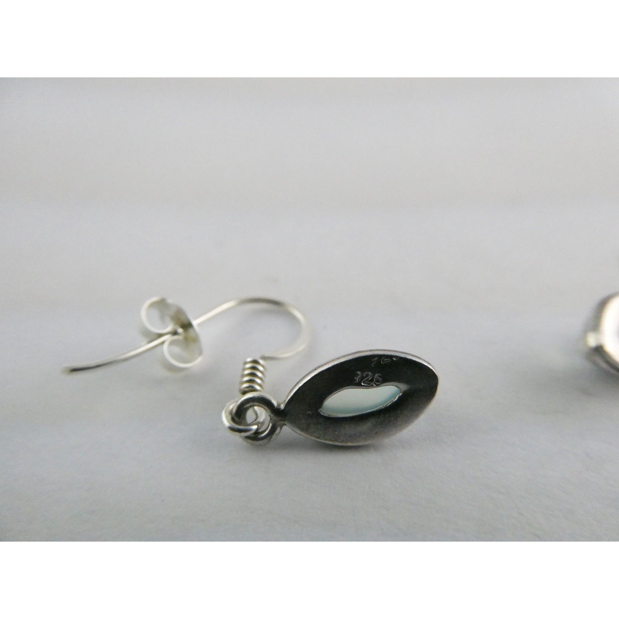 Sterling Silver Pale Blue Chalcedony Hook Earrings 2.1g 1 Inch Length