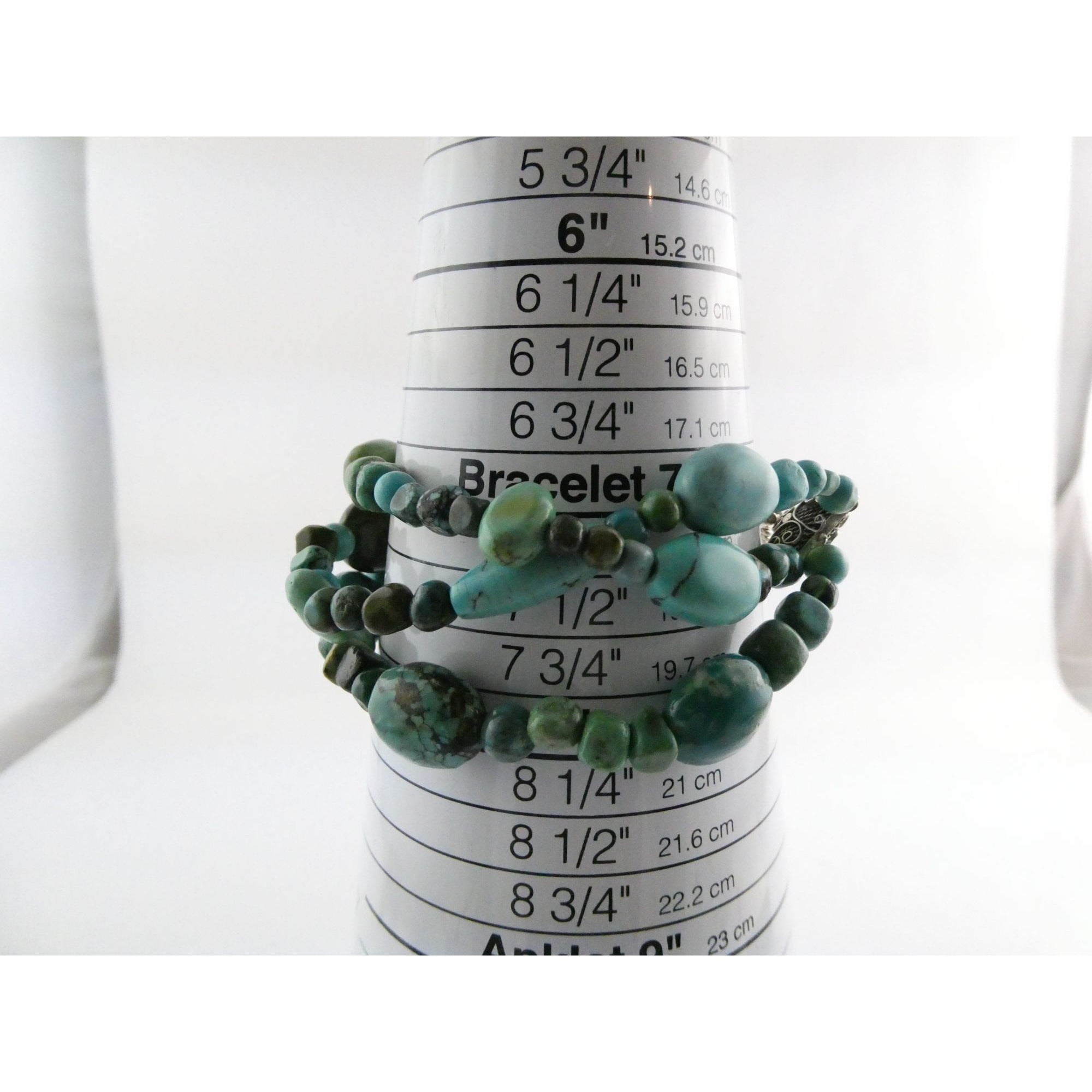 BJ Sterling Silver Multi Strand Mixed Turquoise Beaded Bracelet 7.25 Inches 45g