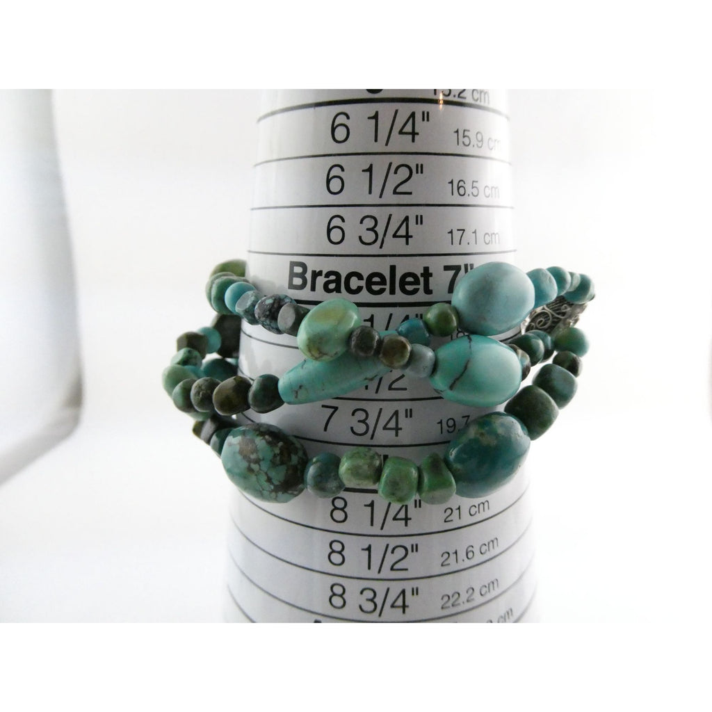 BJ Sterling Silver Multi Strand Mixed Turquoise Beaded Bracelet 7.25 Inches 45g