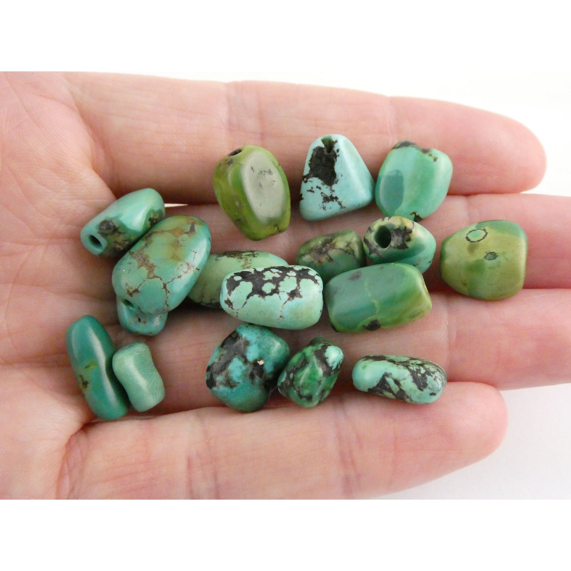 Group of 17 Loose Turquoise Drilled Beads Total Weight 23.3g Varied Sizes