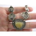 Vintage Artisan Made Sterling Silver Faceted Cream Gem Pendant Necklace 36g 17In
