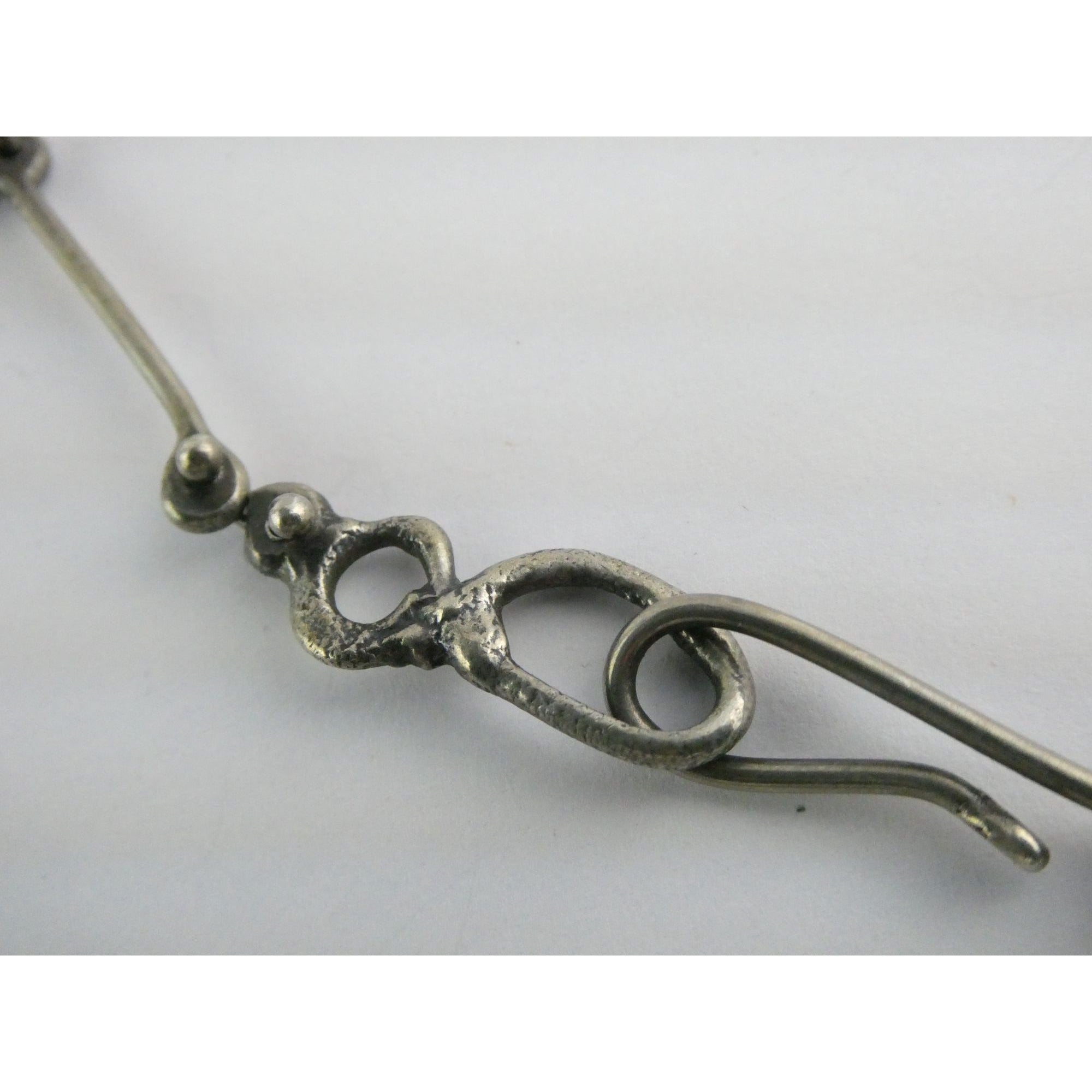 Vintage Artisan Made Sterling Silver Faceted Cream Gem Pendant Necklace 36g 17In