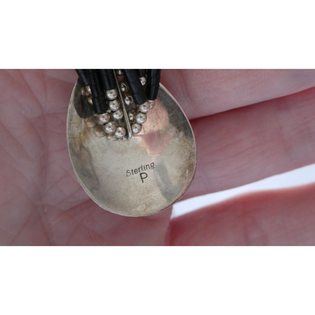 NA Navajo Felix Perry Sterling Silver Black Onyx Liquid Silver Pendant Necklace