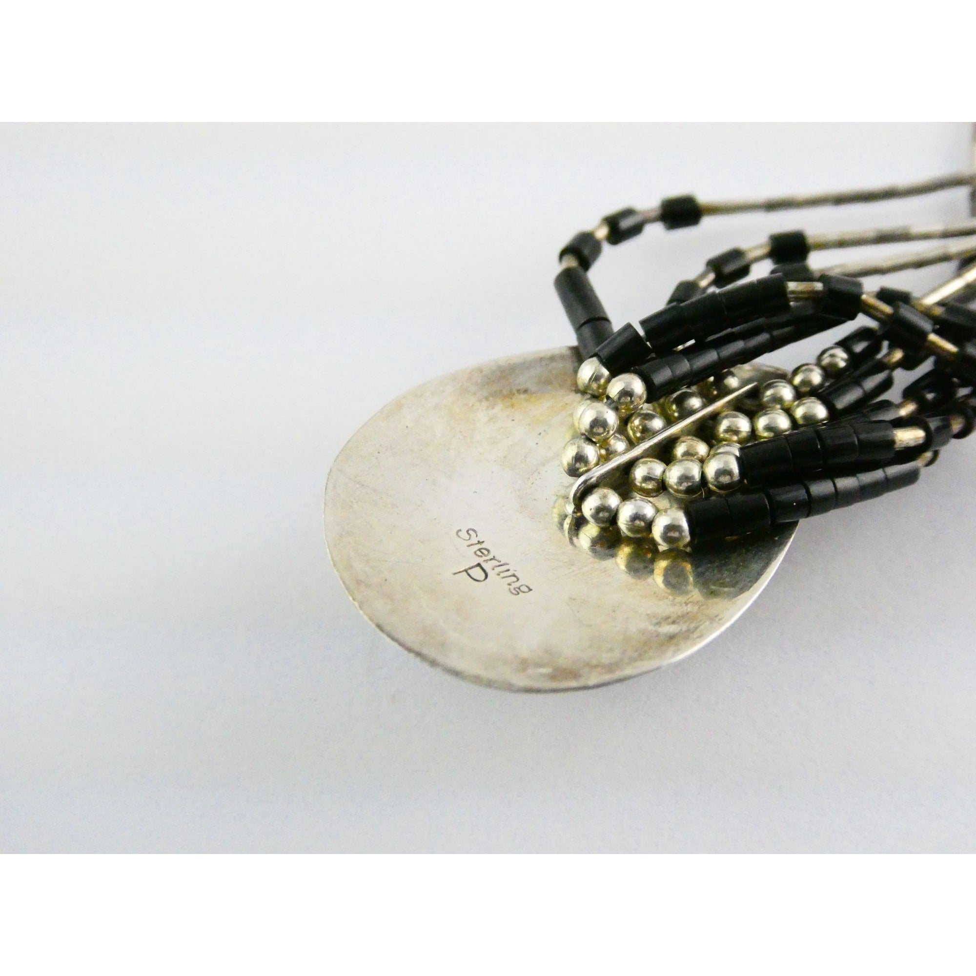 NA Navajo Felix Perry Sterling Silver Black Onyx Liquid Silver Pendant Necklace