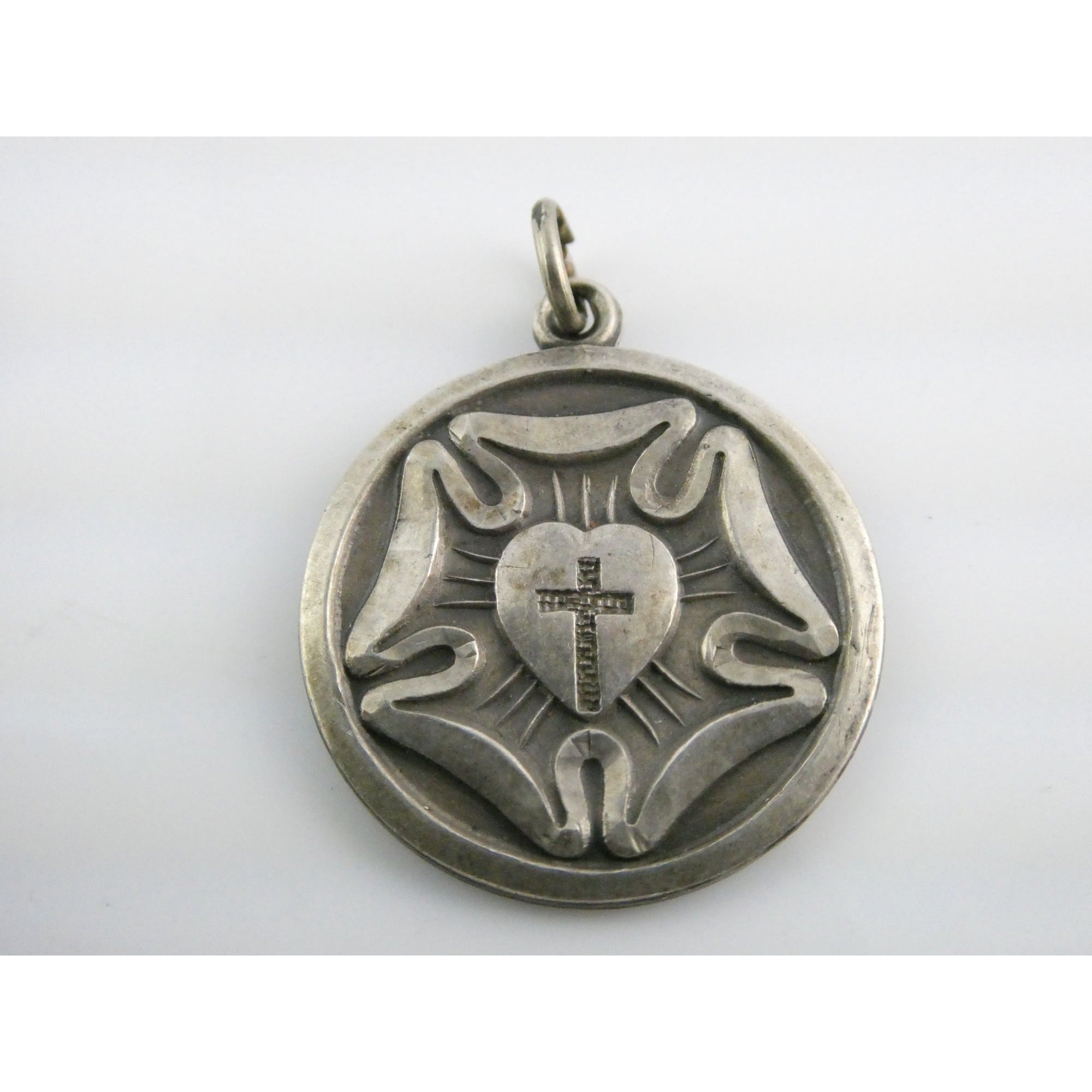 Vintage Sterling Silver I Am A Lutheran Religious Medal Pendant 7.2g 24mm Round