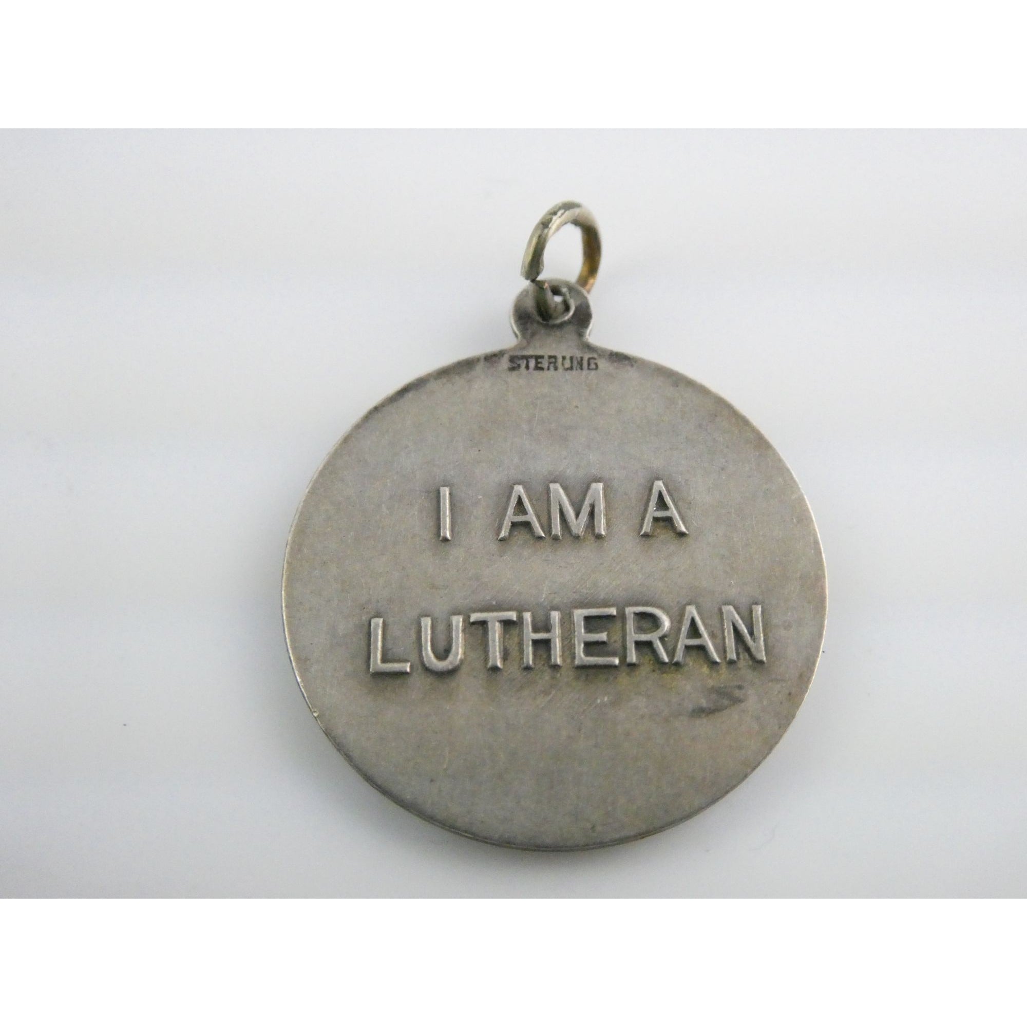 Vintage Sterling Silver I Am A Lutheran Religious Medal Pendant 7.2g 24mm Round