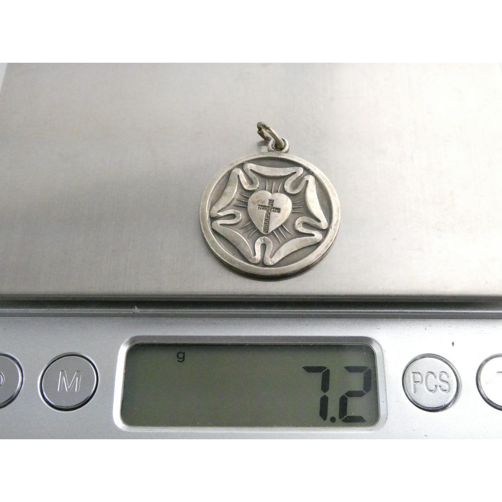 Vintage Sterling Silver I Am A Lutheran Religious Medal Pendant 7.2g 24mm Round