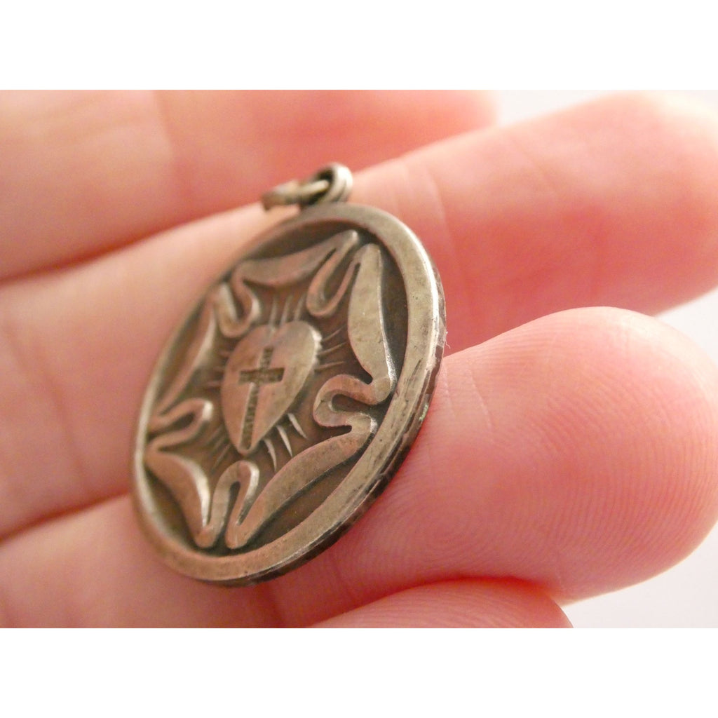 Vintage Sterling Silver I Am A Lutheran Religious Medal Pendant 7.2g 24mm Round