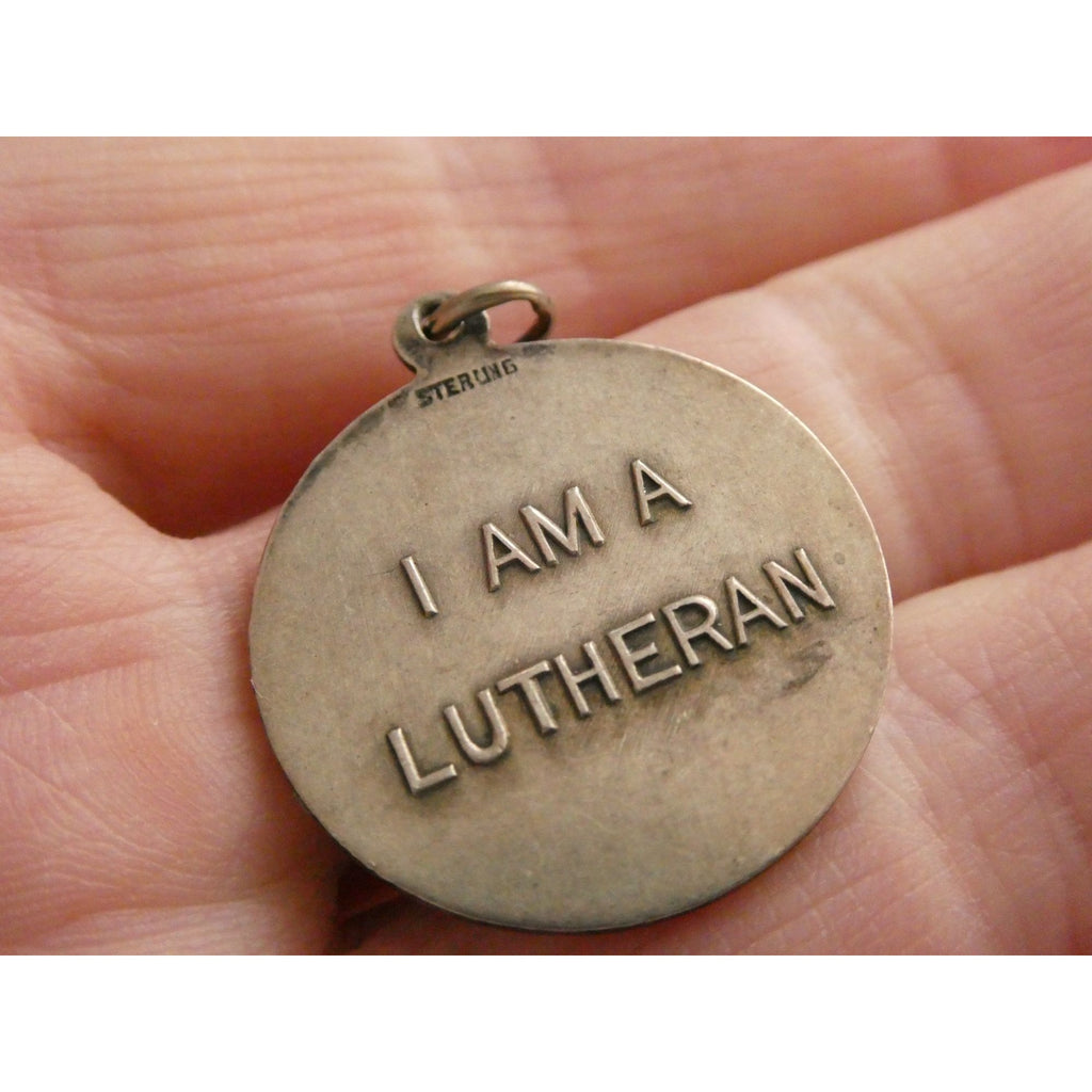 Vintage Sterling Silver I Am A Lutheran Religious Medal Pendant 7.2g 24mm Round