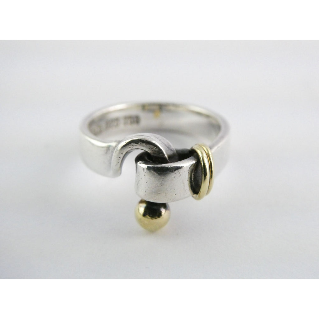 Tiffany and Co Hook and Eye Sterling Silver 18k Yellow Gold Ring Size 5 4.3g