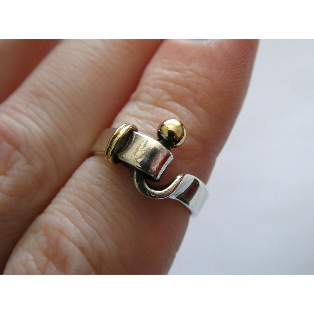 Tiffany and Co Hook and Eye Sterling Silver 18k Yellow Gold Ring Size 5 4.3g