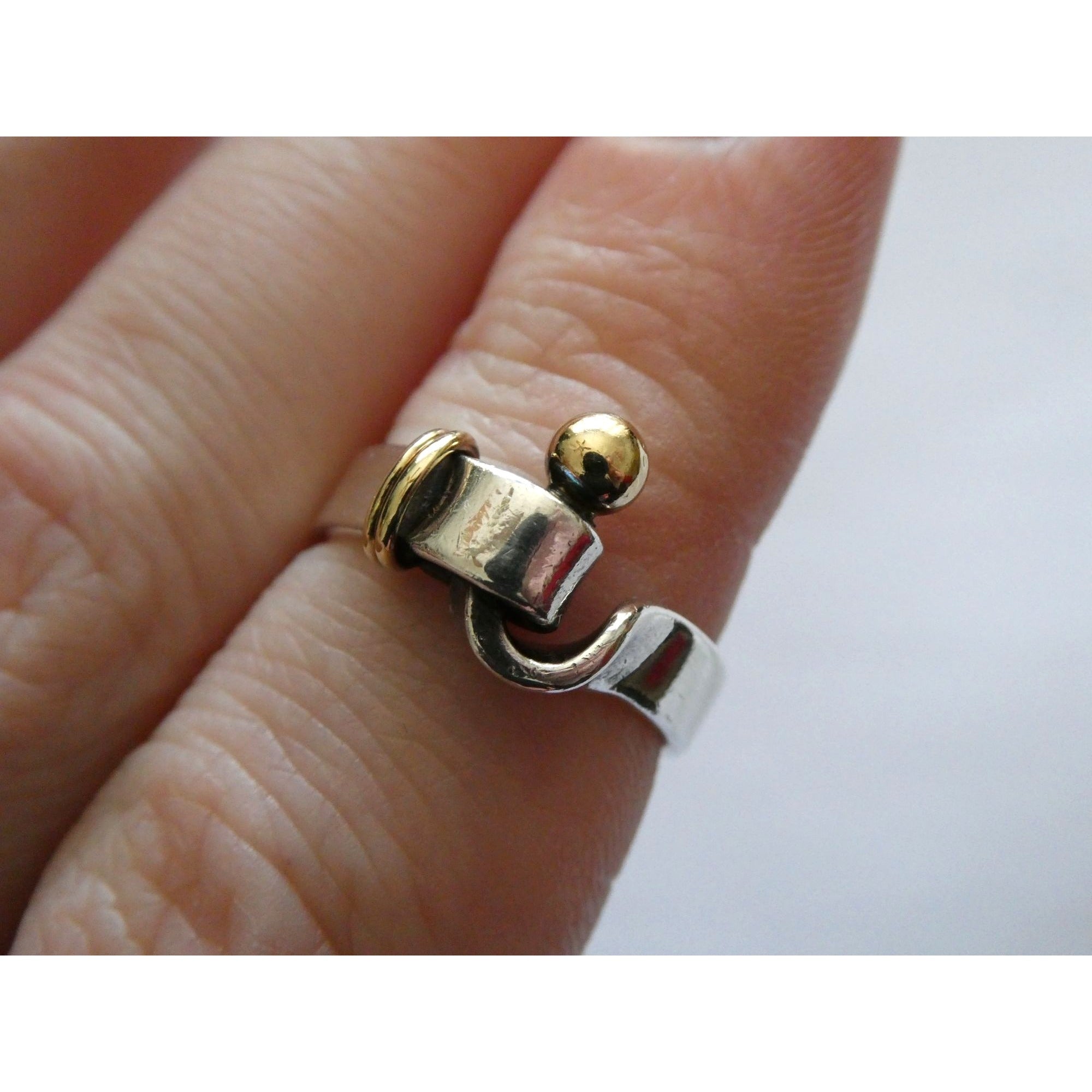 Tiffany and Co Hook and Eye Sterling Silver 18k Yellow Gold Ring Size 5 4.3g