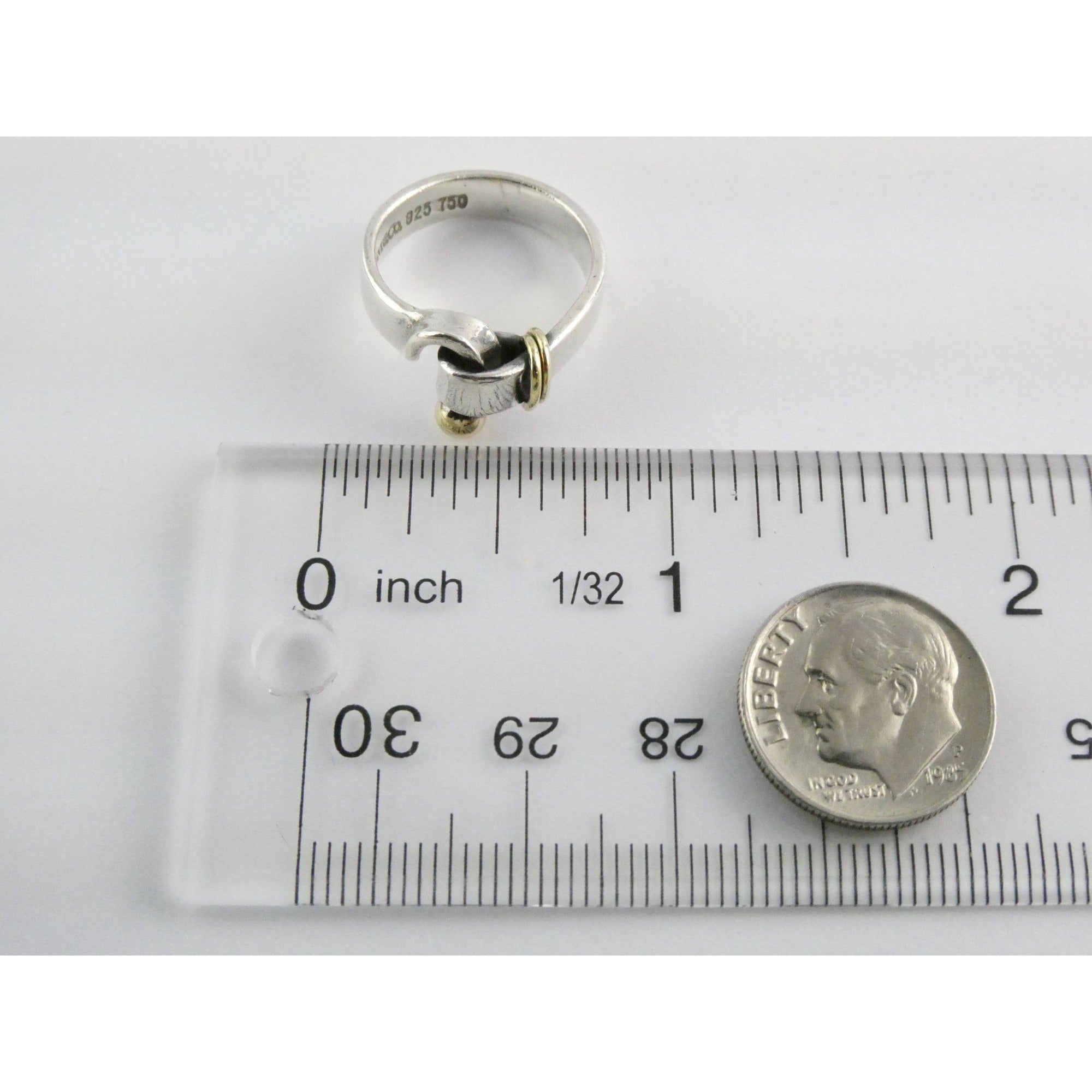 Tiffany and Co Hook and Eye Sterling Silver 18k Yellow Gold Ring Size 5 4.3g