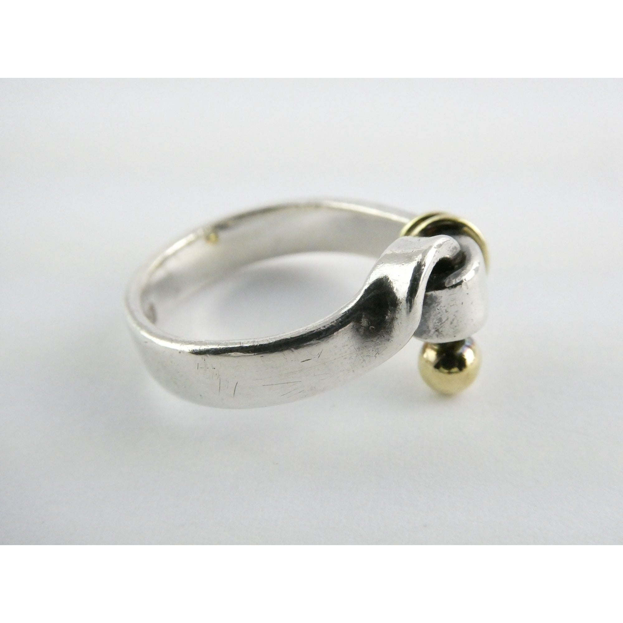 Tiffany and Co Hook and Eye Sterling Silver 18k Yellow Gold Ring Size 5 4.3g