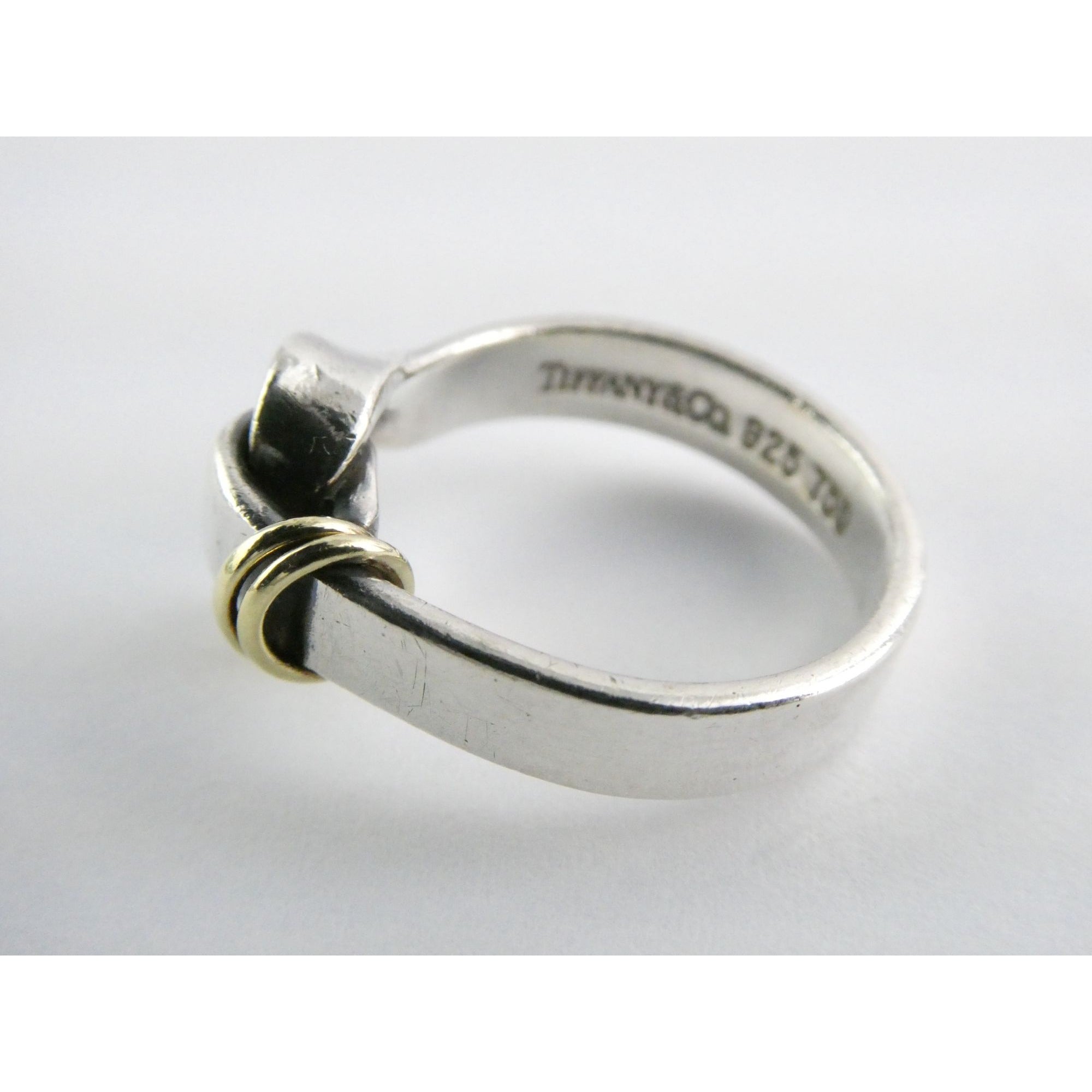 Tiffany and Co Hook and Eye Sterling Silver 18k Yellow Gold Ring Size 5 4.3g