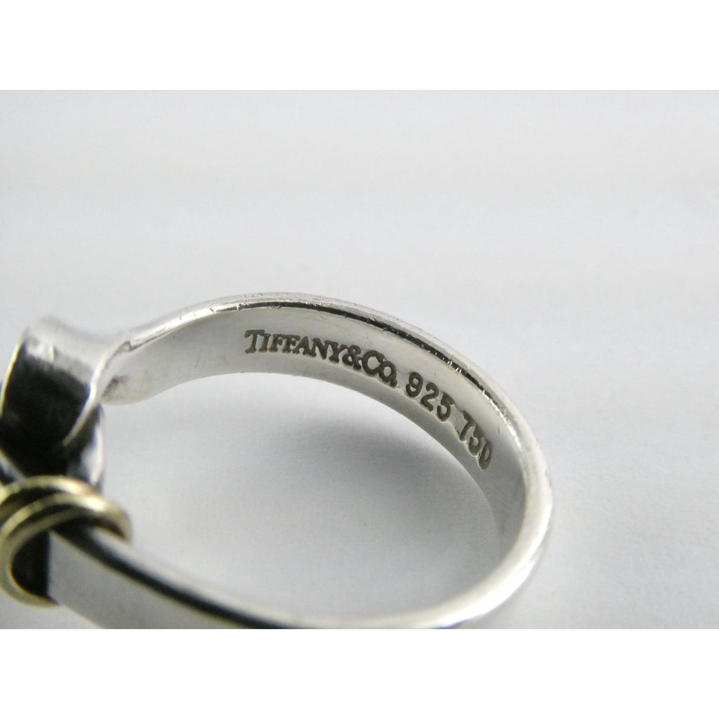 Tiffany and Co Hook and Eye Sterling Silver 18k Yellow Gold Ring Size 5 4.3g