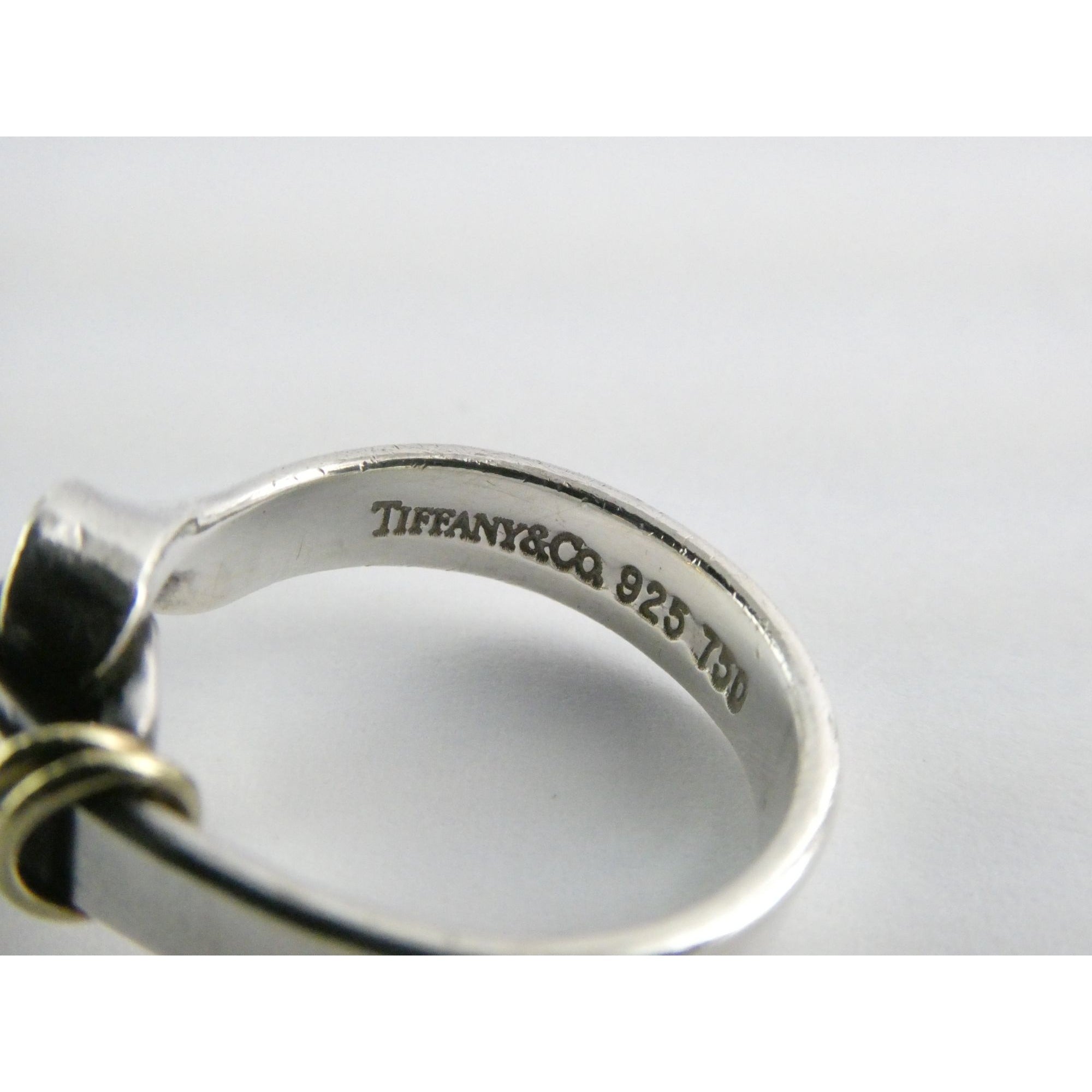 Tiffany and Co Hook and Eye Sterling Silver 18k Yellow Gold Ring Size 5 4.3g