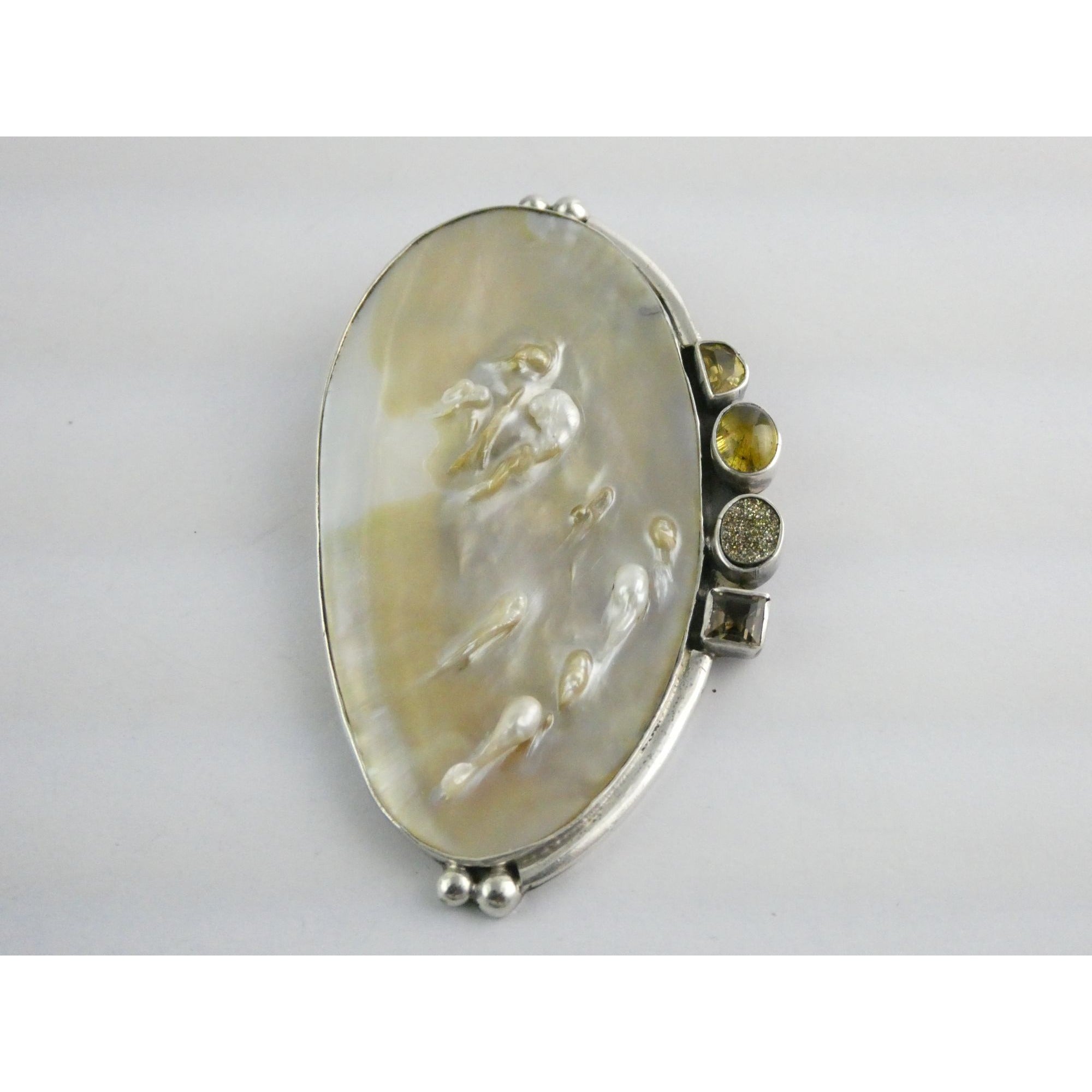 Amy Kahn Russell Sterling Silver MOP Shell Blister Pearl Multi Gem Pin Pendant