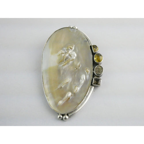 Amy Kahn Russell Sterling Silver MOP Shell Blister Pearl Multi Gem Pin Pendant