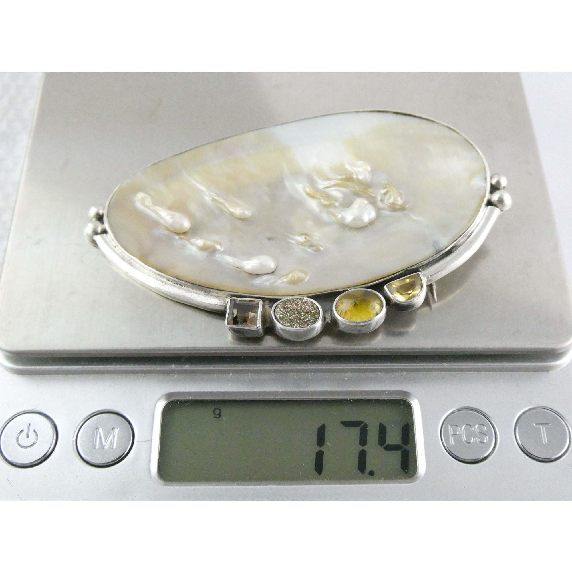 Amy Kahn Russell Sterling Silver MOP Shell Blister Pearl Multi Gem Pin Pendant