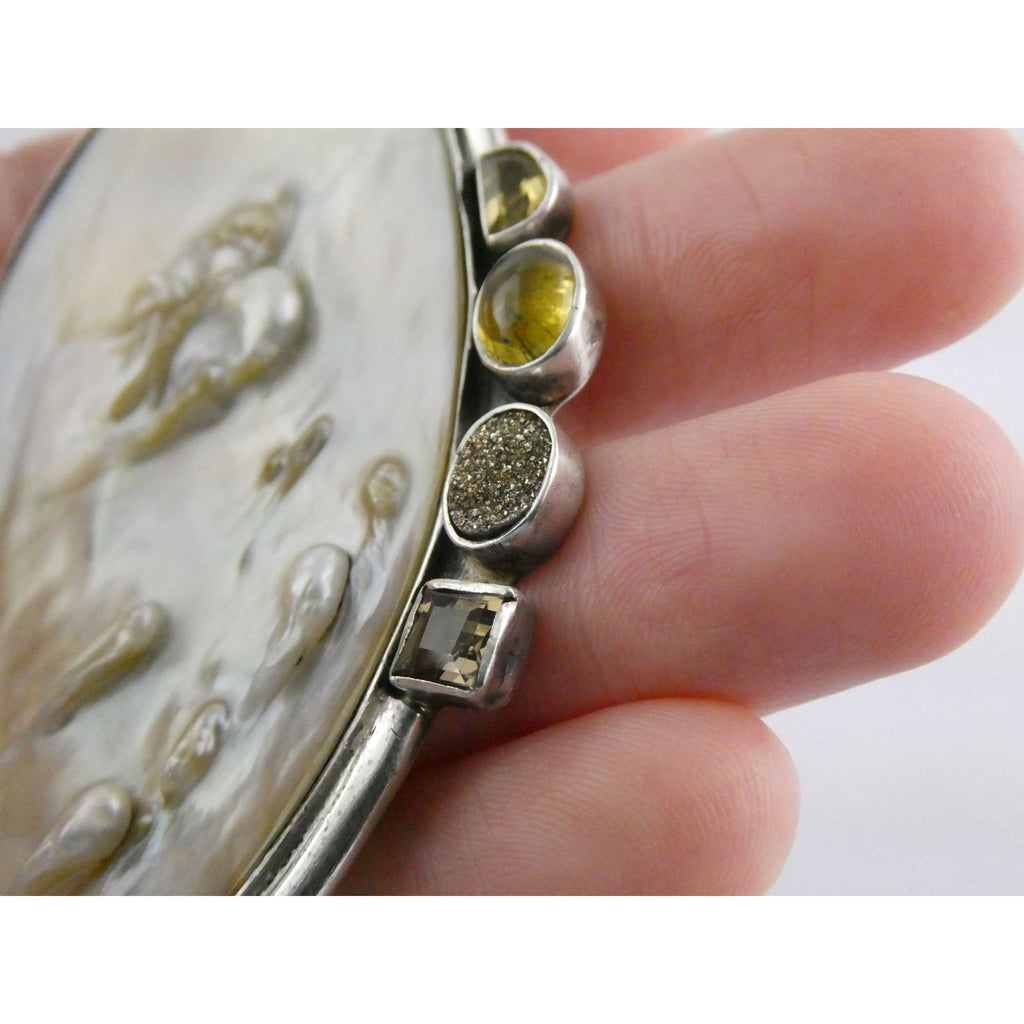 Amy Kahn Russell Sterling Silver MOP Shell Blister Pearl Multi Gem Pin Pendant