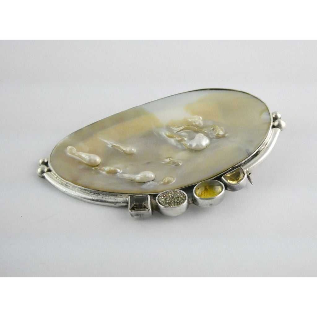 Amy Kahn Russell Sterling Silver MOP Shell Blister Pearl Multi Gem Pin Pendant