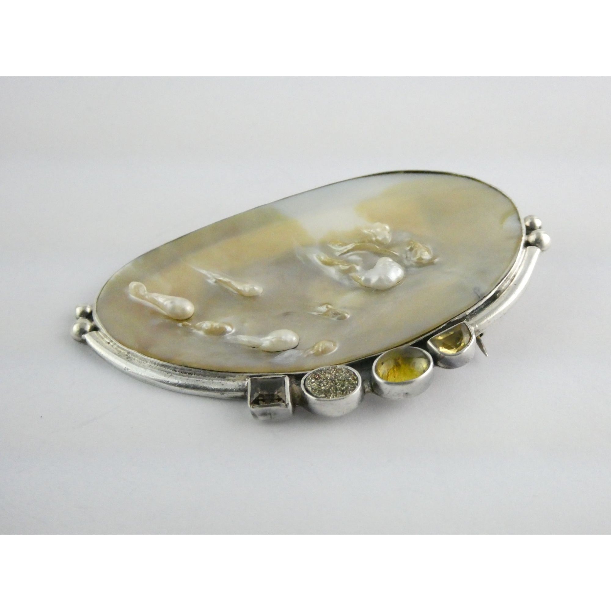 Amy Kahn Russell Sterling Silver MOP Shell Blister Pearl Multi Gem Pin Pendant